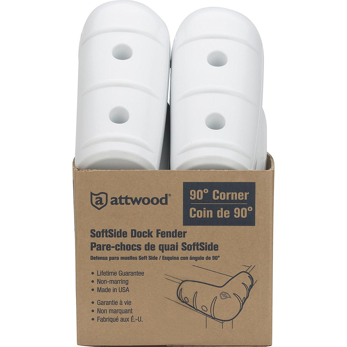 Attwood Marine Dock Edge, 11-3/4 in Length x 11-3/4 in Width x 4-1/2 in Height, White, Four 5/16 in Holes Pattern Mounting - 93531-1