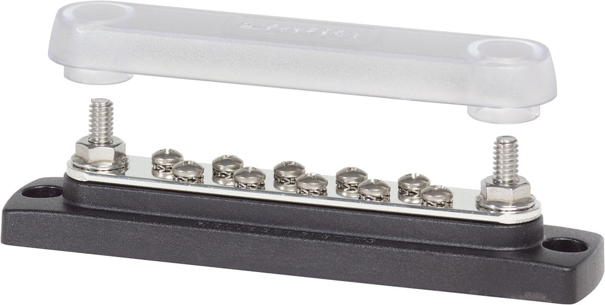 Blue Sea Busbar, 2 Stud Terminal/10 Screw Terminal, 300 V AC/48 V DC, 130 amp AC/150 amp DC - 2300-BSS