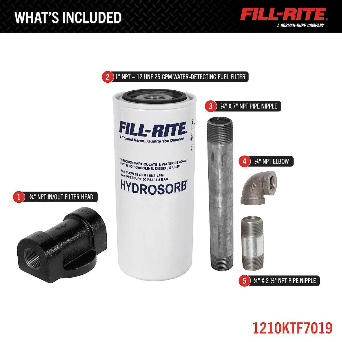 Fill-Rite Liquid Transfer Tank Pump Filter, Used For Fill Rite FR1210C/FR1202/FR610 Liquid Transfer Tank Pump, Filters To 10 Microns - 1210KTF7019