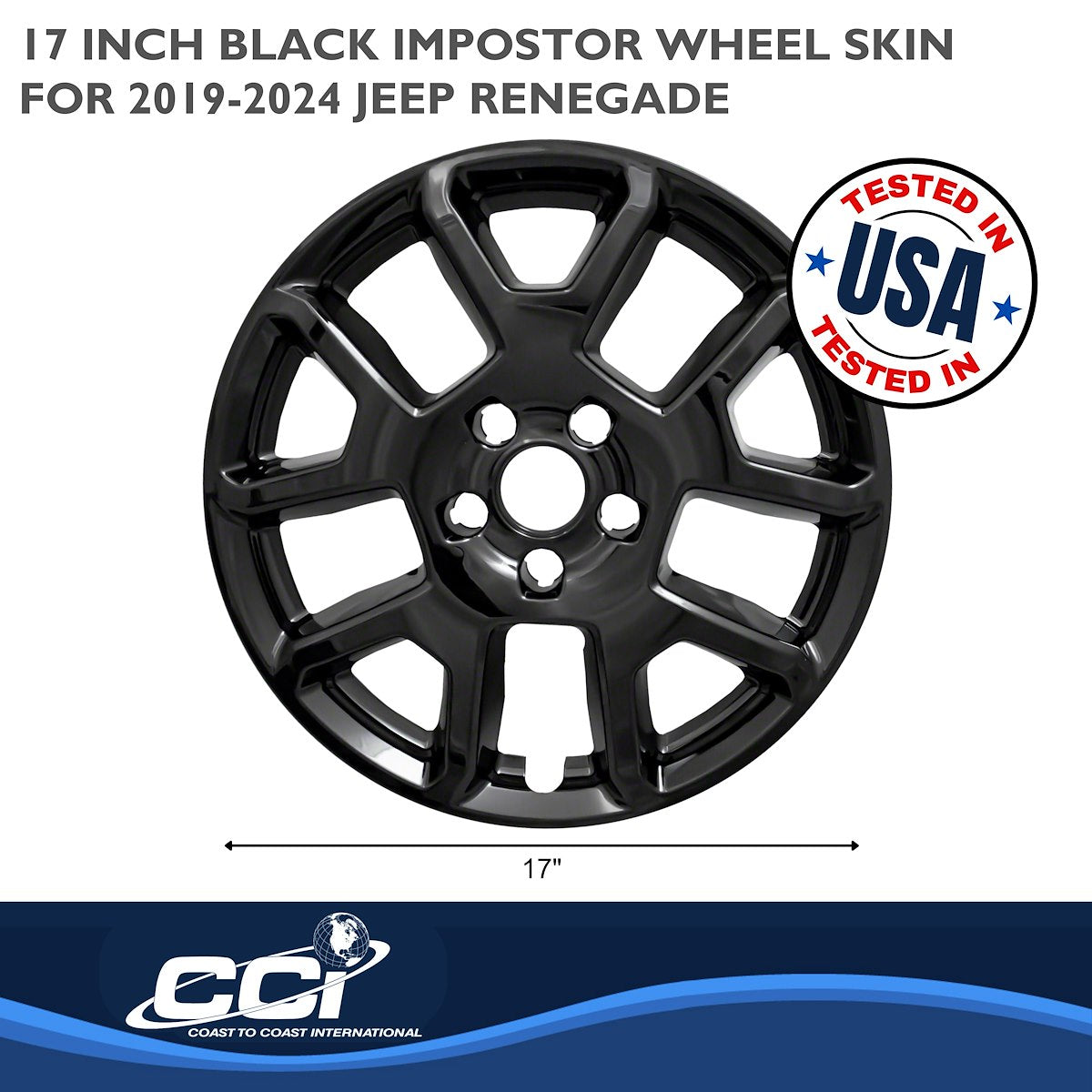 Coast2Coast Wheel Skin, 17 in, 5 V Spokes, Gloss Black, Set Of 4 - IWCIMP443BLK