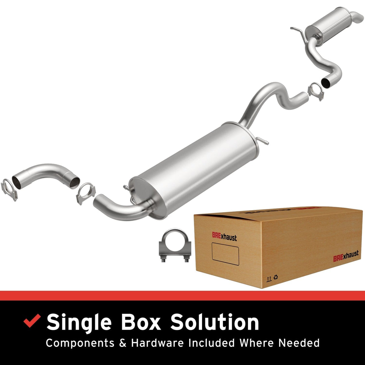 BRE Exhaust Exhaust System Kit, Direct-Fit Exhaust Series Cat-Back System, Aluminized Steel, 2-1/4 in Pipe Diameter - 106-0024