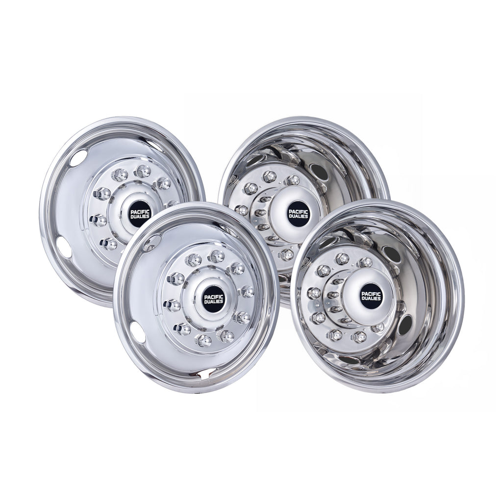 Pacific Dualies Wheel Simulator, Fits 19-1/2 in - 10 Lug Wheel, Stainless Steel, Set Of 4 - 43-1950