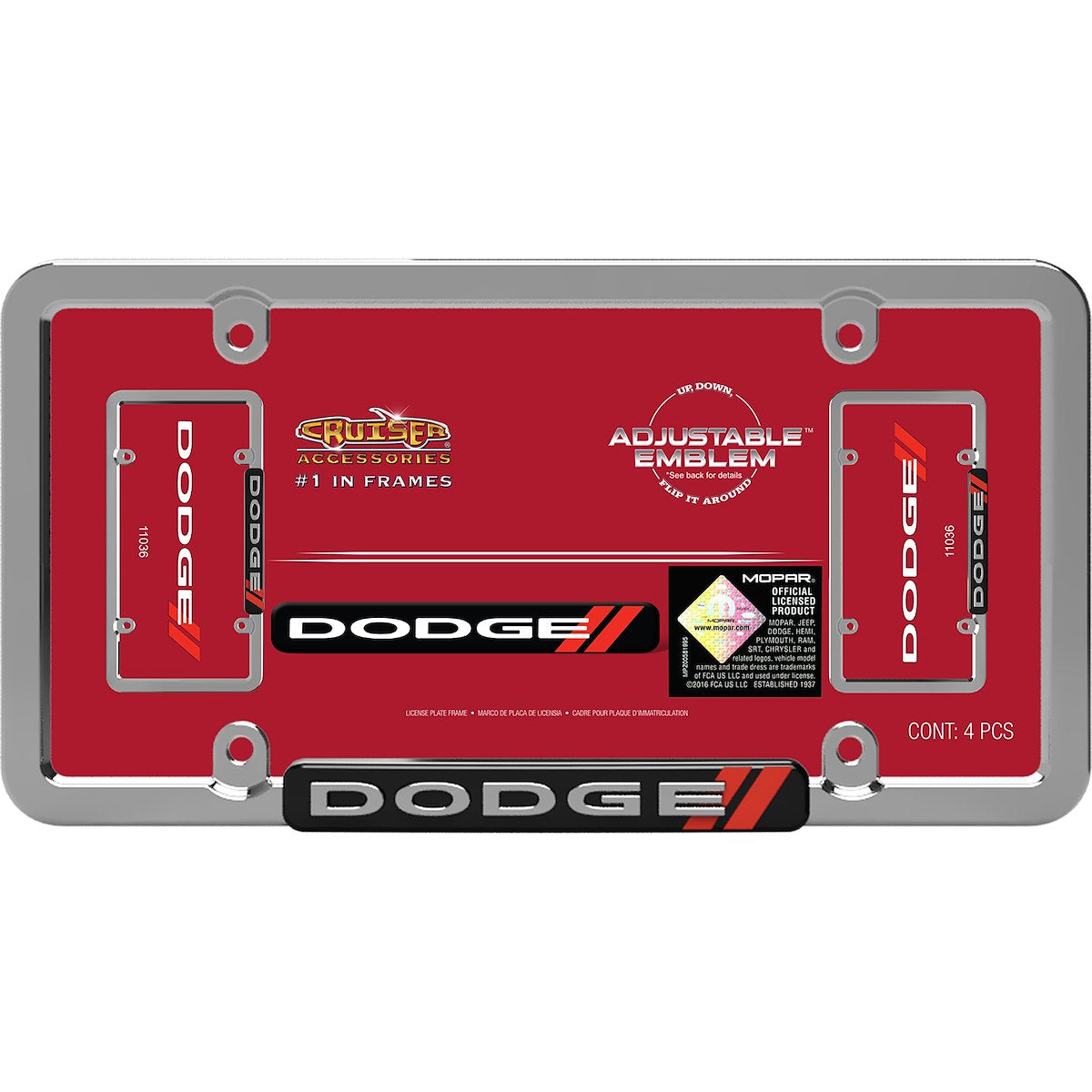 Cruiser License Plate Frame, Black And Red Dodge Logo - 11036