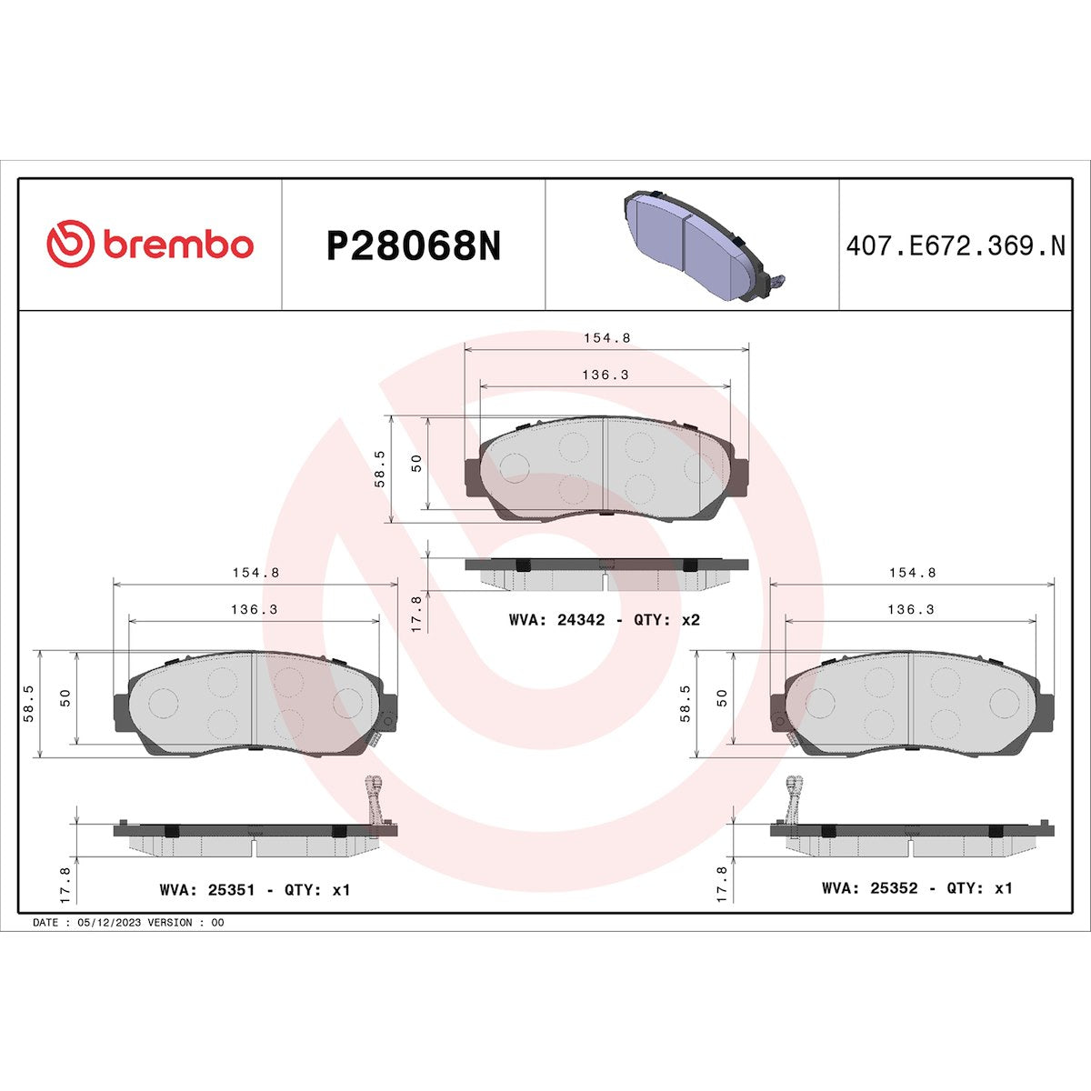 Brembo Brake Pads P28068N product image 7