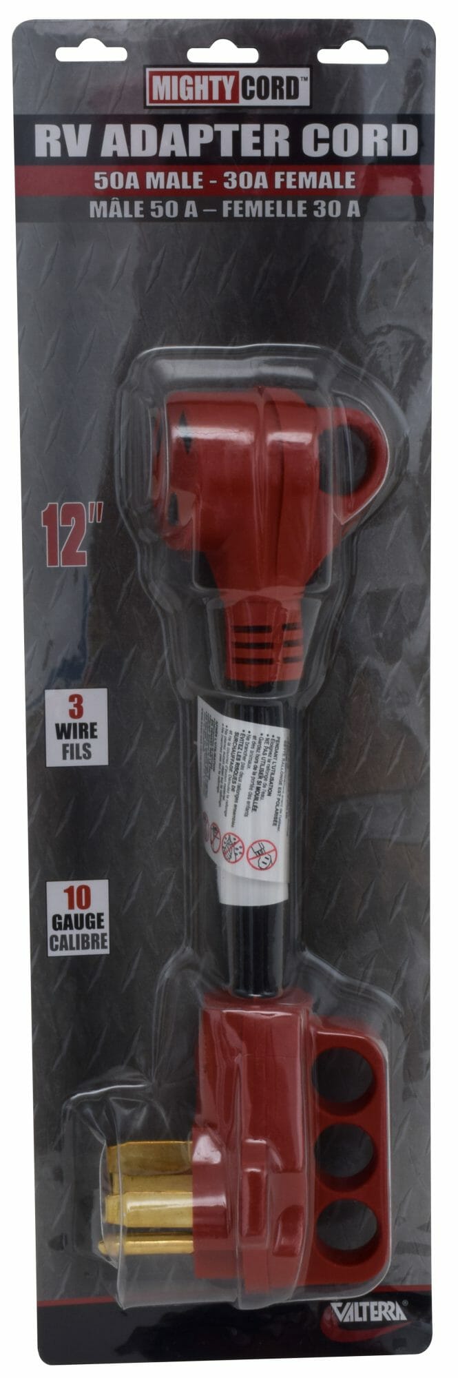 Valterra Power Cord Adapter, 50 amp Male To 30 amp Female, 50 amp, 12 in Dog Bone - A10-5030FHVP