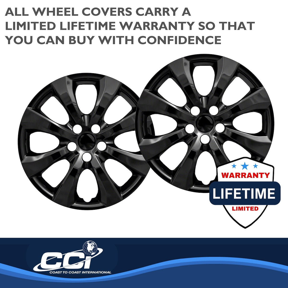 Coast2Coast Wheel Cover, 16 in, Painted Glossy Black, Set Of 4 - IWC54216BLK
