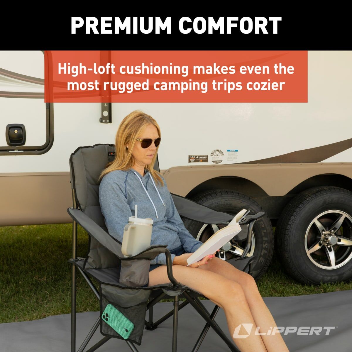 Lippert Camping Chair, 38-1/2 in Length x 26 in Height x 42 in Depth, 500 lb Weight Capacity - 2022114828