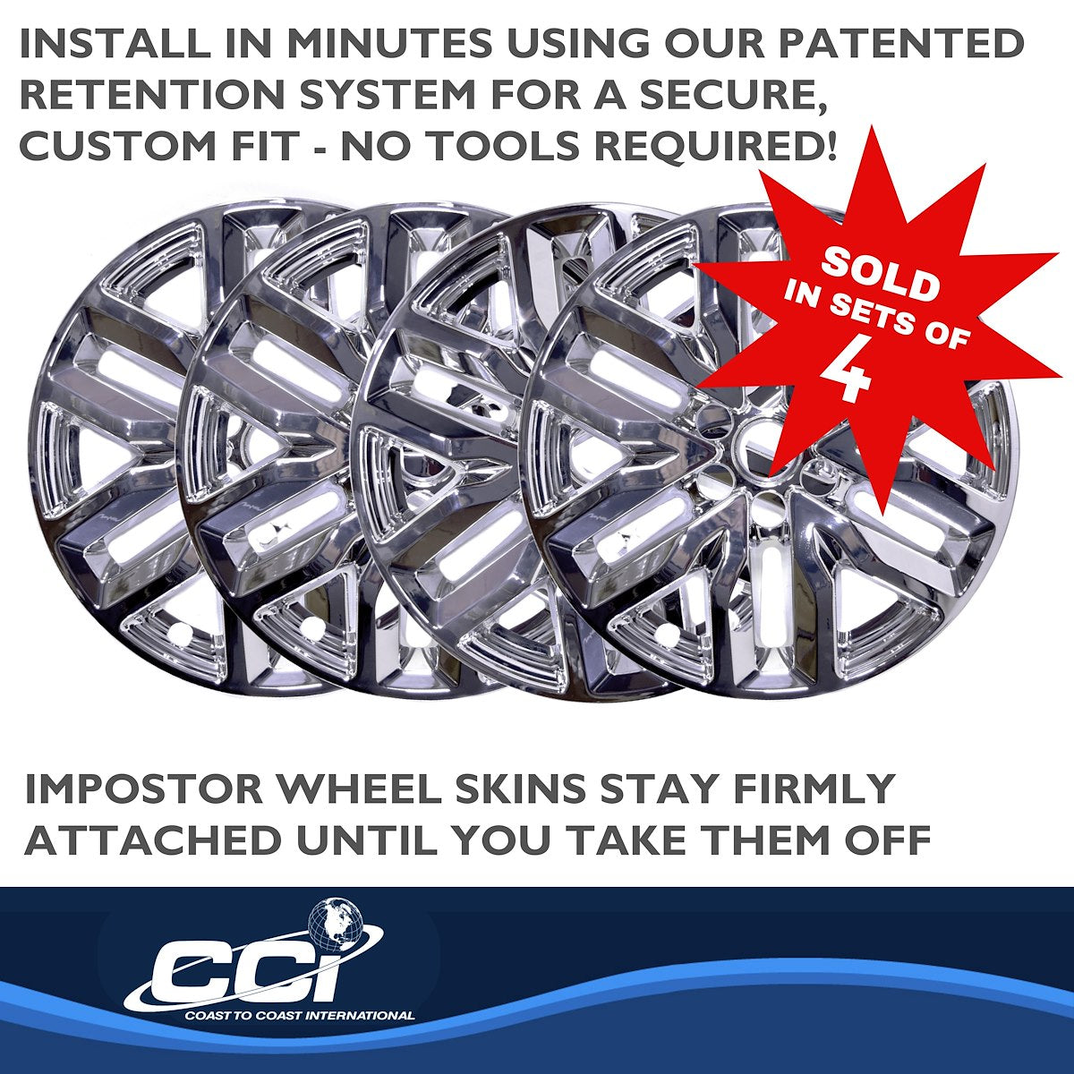 Coast2Coast Wheel Skin, 18 in, 5 Double Spokes, Chrome, Set Of 4 - IMP466X