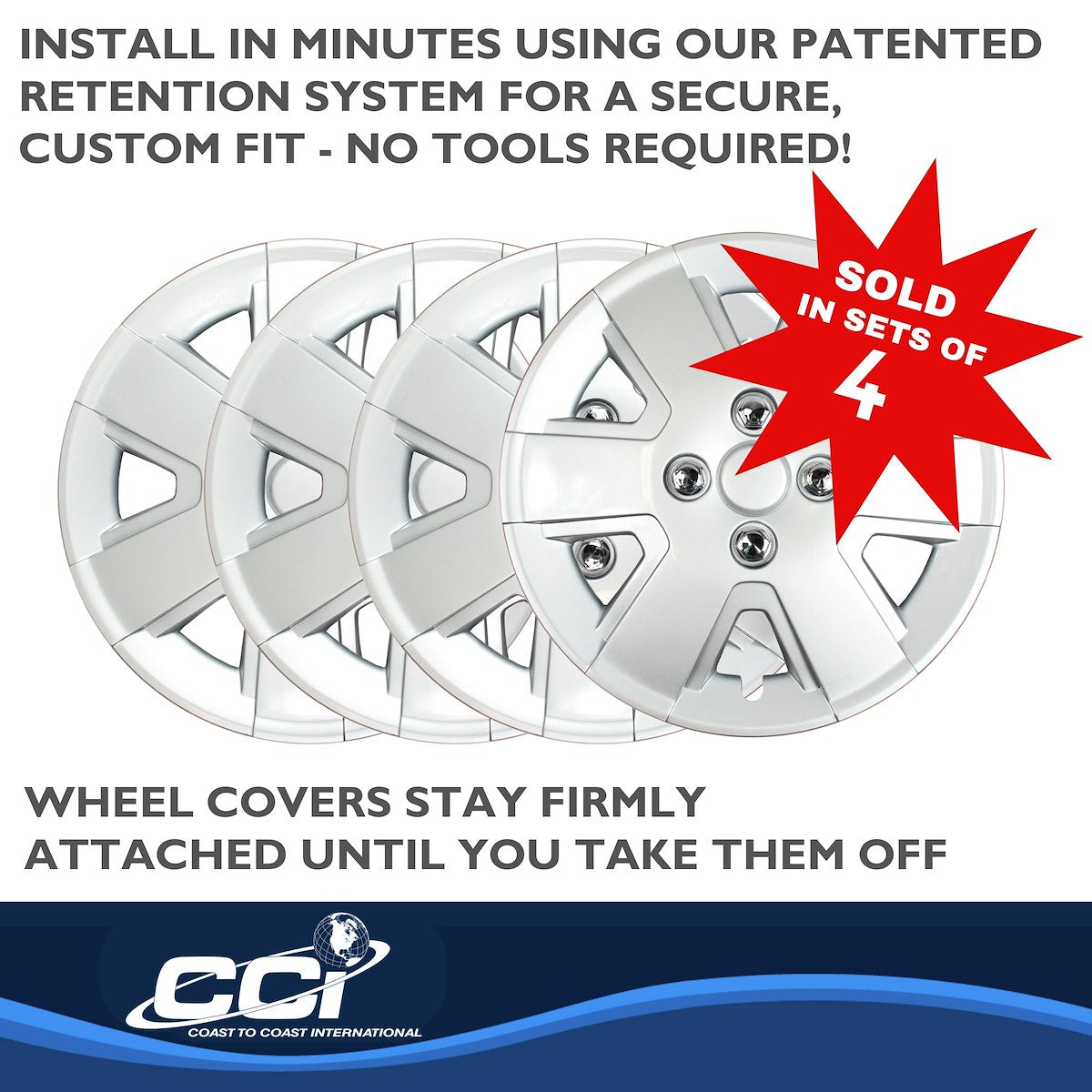 Coast2Coast Wheel Cover, 15 in, 6 Spoke, Spring Steel Clip, Set Of 4 - IWC43215S
