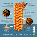 Klymit Sleeping Pad, 72 in Length x 23 in Width x 2-1/2 in Height Inflated Regular, 30D Polyester Fabric, 20 oz Weight - 06I2OR03C