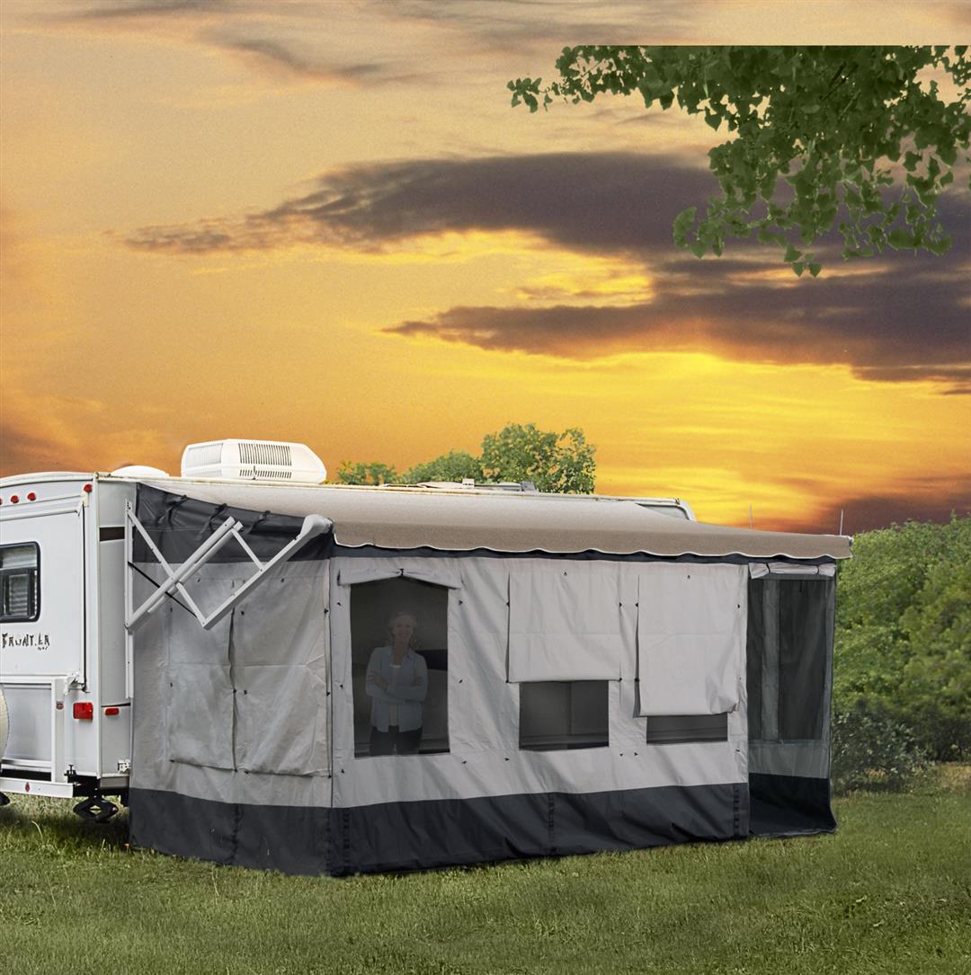 Carefree RV Awning Enclosure, For Vertical Arm Awnings With 14-15 ft Length, Fits Awning Rail To Ground Measurements of 86 in to 138 in - 291400
