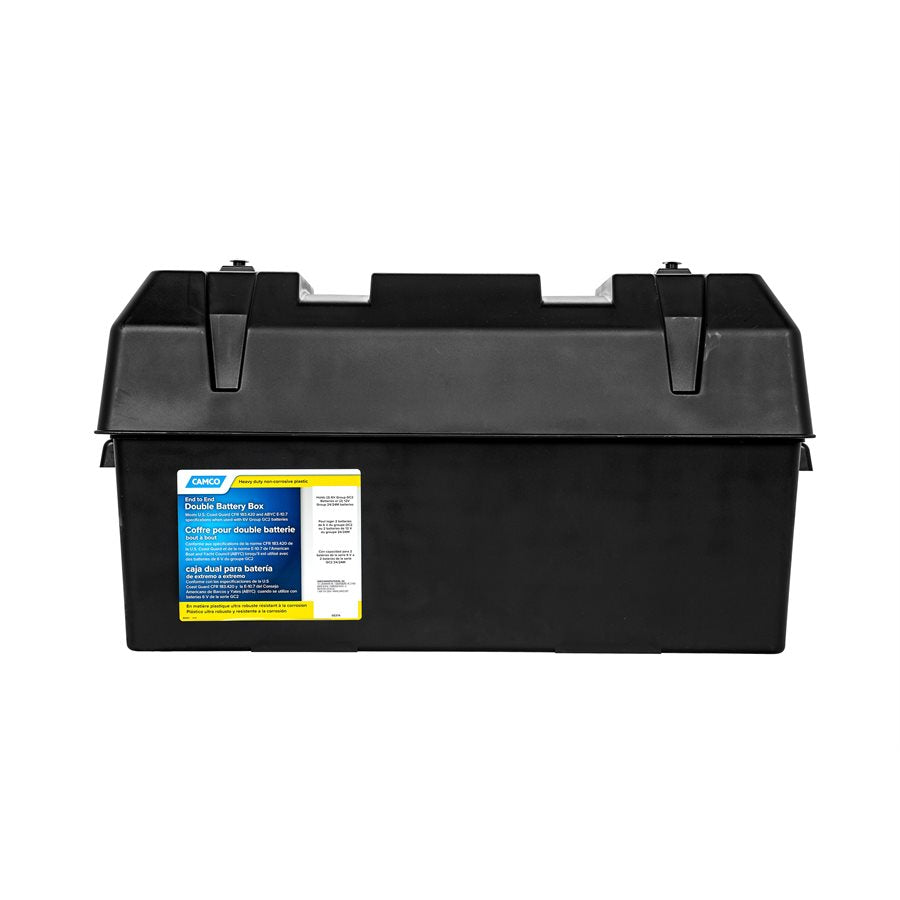 Camco Battery Box, Fits Two 6V Group GC2 Batteries Or Two 12V Group 24/24M Batteries, With 2 Tie Down Straps And 4 Strap Clamps With Screws - 55374