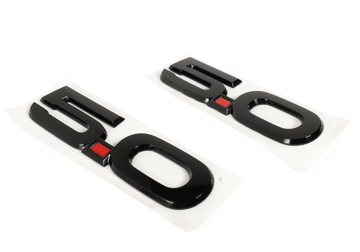 Ford Performance Emblem, For Mustang 5.0, With Right and Left Side 5.0 Emblems, Black 5/Red Point/Black 0, Set Of 2 - M-1447-M50AB