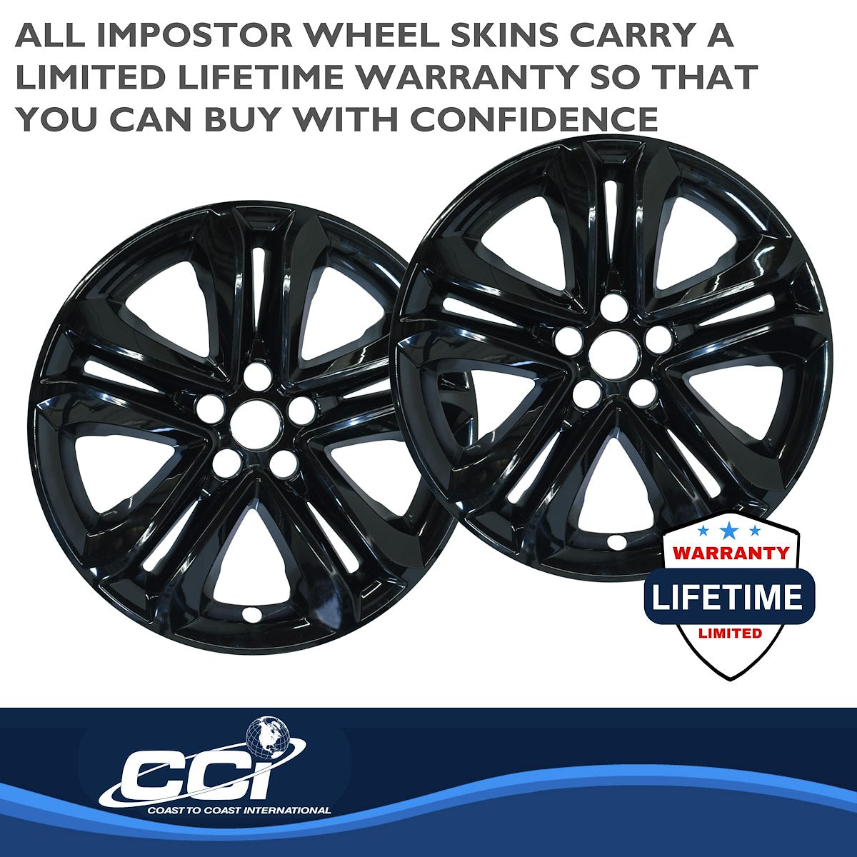 Coast2Coast Wheel Skin, 18 in, 5 Double Spokes, Gloss Black, Set Of 4 - IMP492BLK