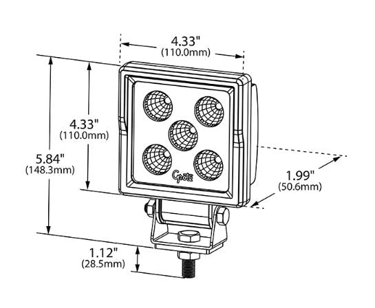 Grote Industries Work Light, Black Powder Coated Die Cast Aluminum Housing, Stainless Steel Bracket, 1100 Raw Lumens - BZ201-5