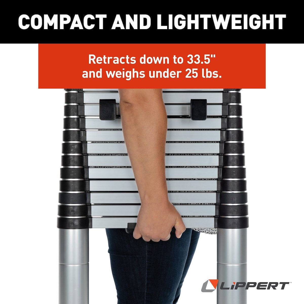 Lippert RV Ladder, 12 ft 6 in Extension Height, Aluminum, 330 lb Load Capacity - 2021097938