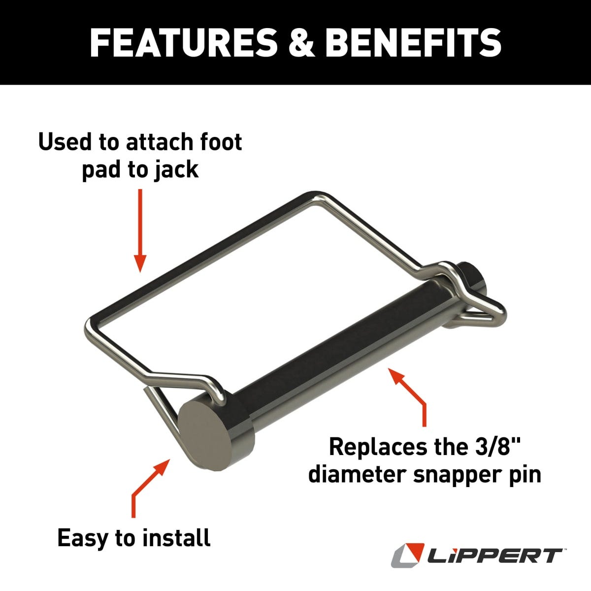 Lippert Trailer Coupler Safety Pin Clip, 3/8 in Diameter x 3 in Legth Pin - 225598