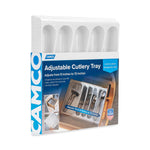 Camco Cutlery Tray, Adjustable From 9 in To 13 in Width x 1-3/4 in Height, With 5 Compartments, White - 43503