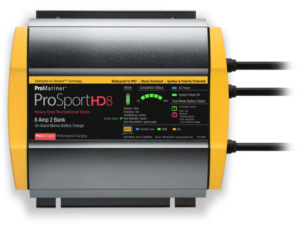 Pro Mariner Battery Charger, ProSportHD8, For 12 V/24 V Marine Batteries, 2 Bank Charger - 44008
