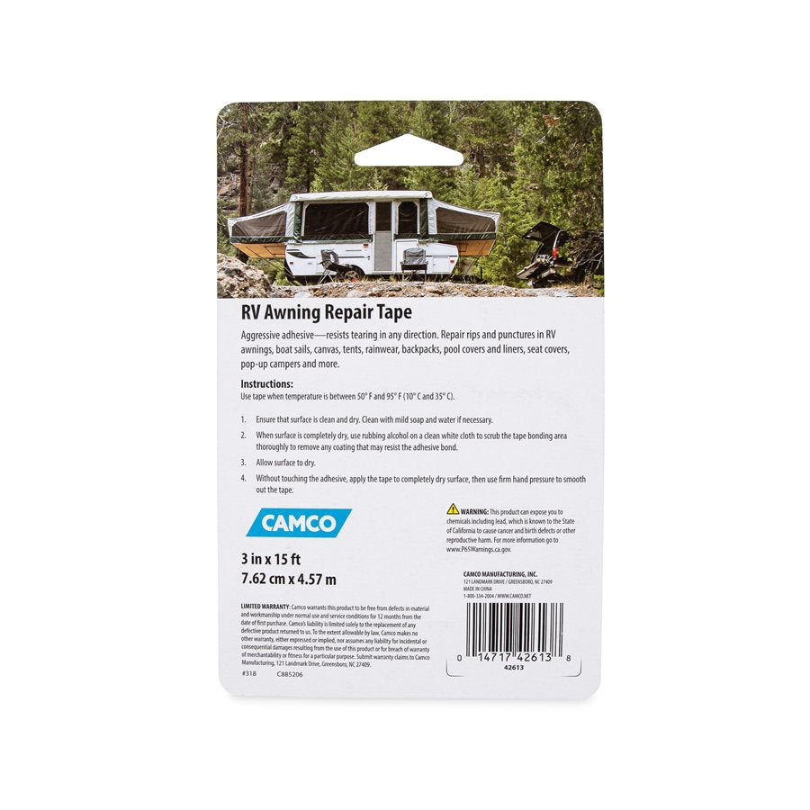 Camco Awning Repair Tape, 3 in Width x 15 ft Length Roll, White - 42613