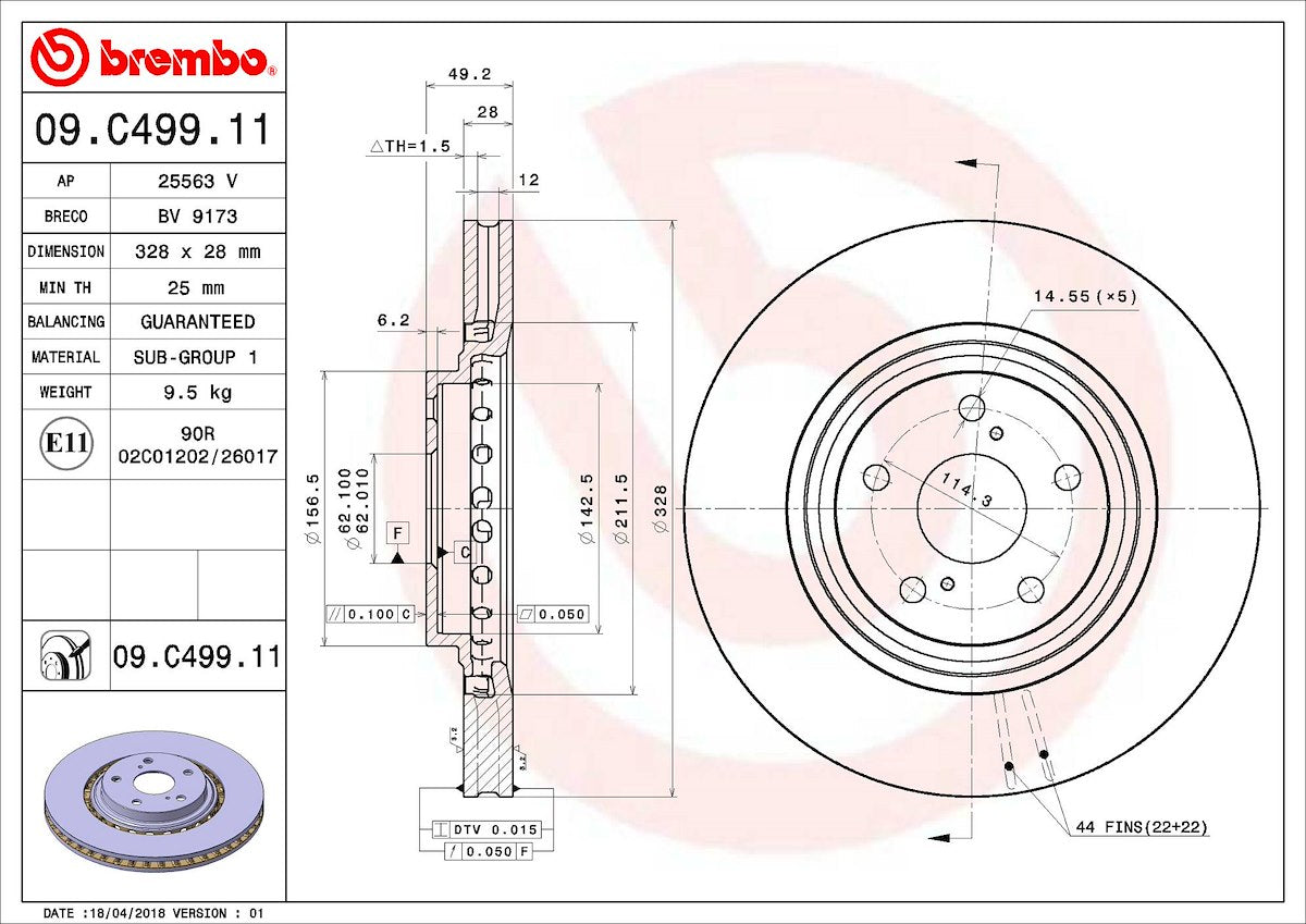 Brembo Brake Rotors 09C49911C02 product image 3