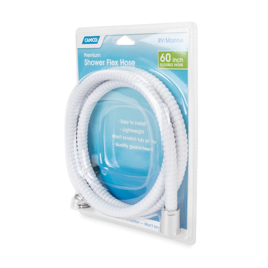 Camco Shower Head Hose, 60 in Length, Fits Standard 1/2 in Shower Arm, White - 43717