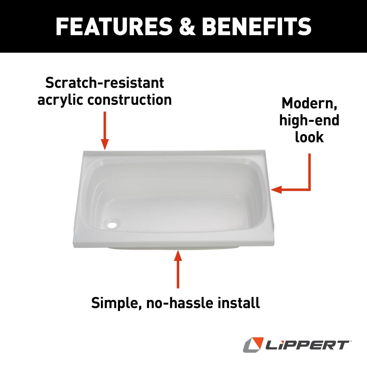 Lippert Bathtub, 24 in x 40 in, White - 209673