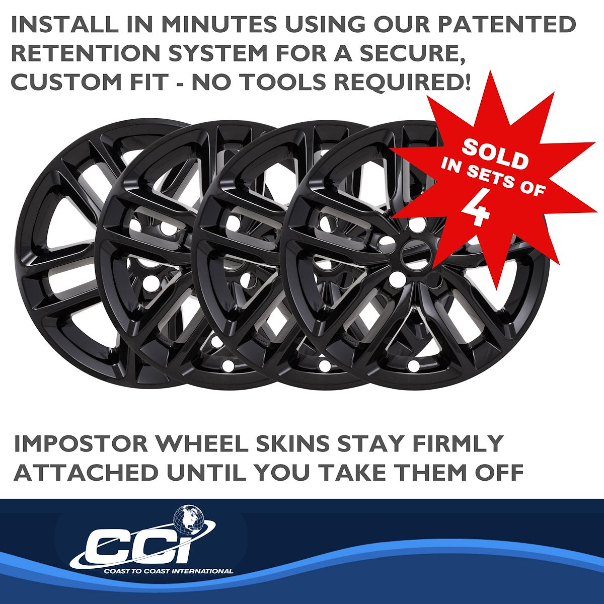 Coast2Coast Wheel Skin, 20 in, 5 Double Spokes, Gloss Black, Set Of 4 - IMP484BLK