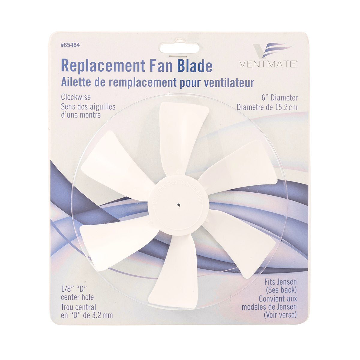 Ventmate Exhaust Fan Blade, For 12 V Jensen Roof Vents/Range Hoods, 1/8 in D-Bore, 6 in Length - 65484