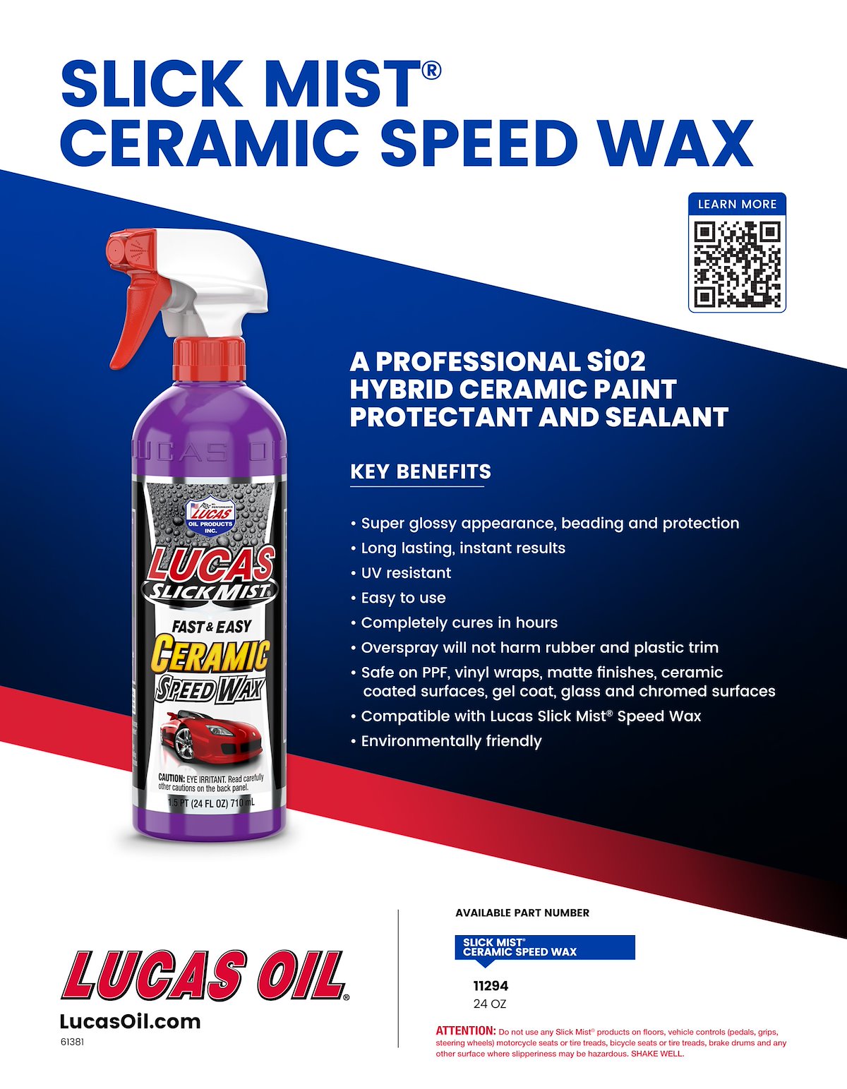 Lucas Oil Car Wax, 24 oz Spray Bottle, Used On Gel Coat/Glass And Chromed Surface - 11294