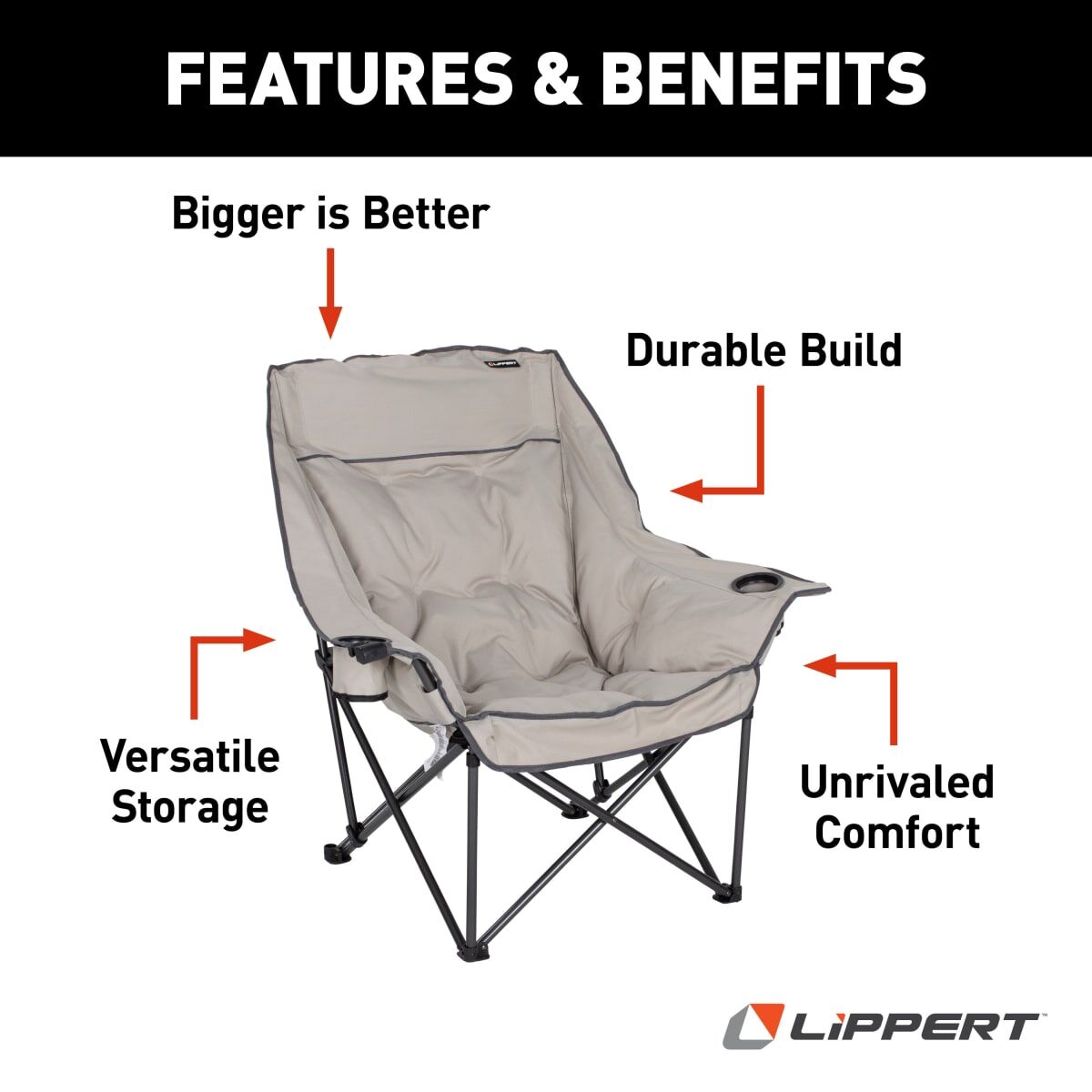Lippert Camping Chair, 23-1/2 in Depth x 38-1/5 in Width x 39-1/2 in Height, 400 lb Weight Capacity - 2021128653