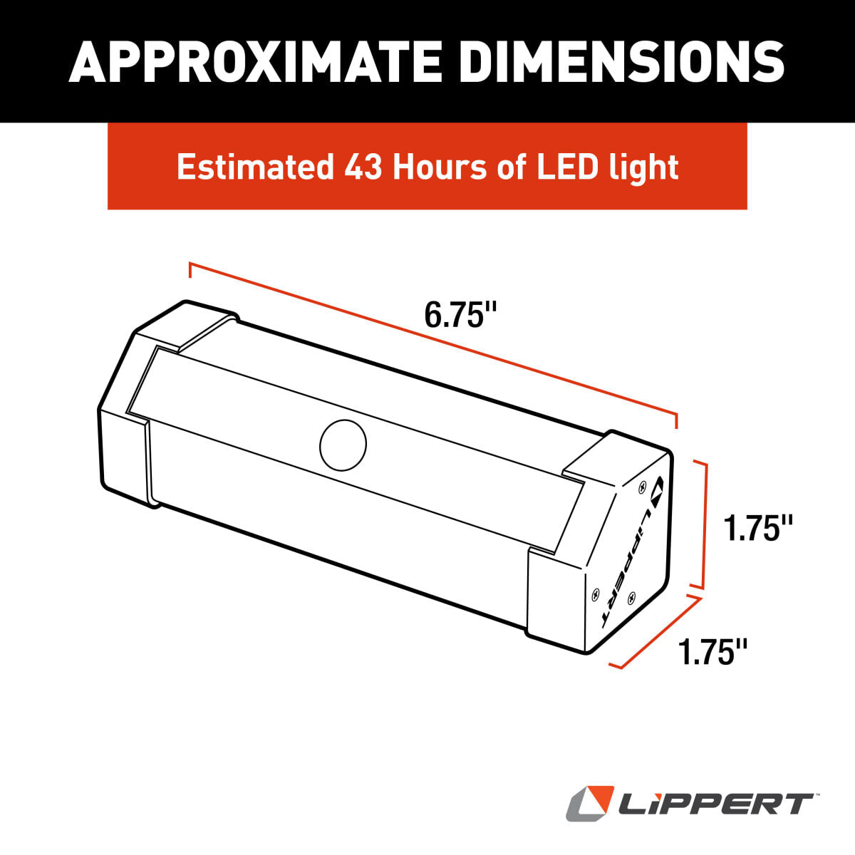 Lippert Entry Step Light, 6-3/4 in Length x 1-3/4 in Width x 1-3/4 in Height, LED Bulb, Without 6 AA Batteries - 2022172335