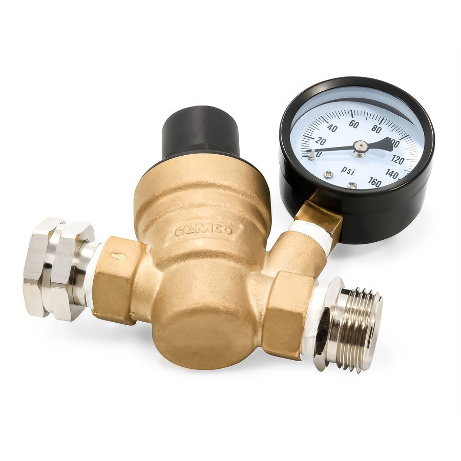 Camco Fresh Water Pressure Regulator, Adjustable/Factory Preset To 45 PSI, Brass - 40058