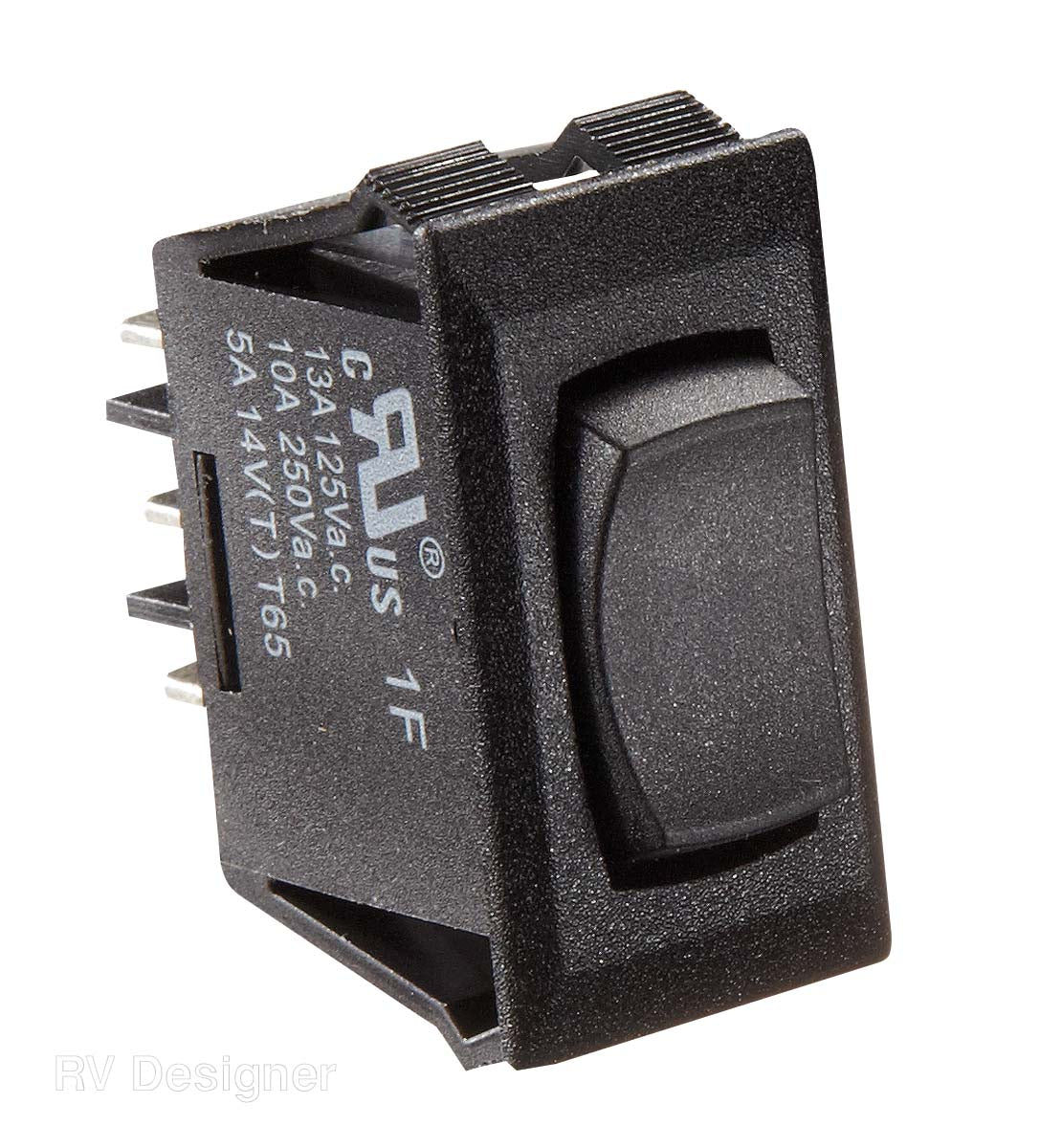 RV Designer Multi Purpose Switch, 10 amp Max, 0.550 in x 1.125 in Cutout, Black - S341
