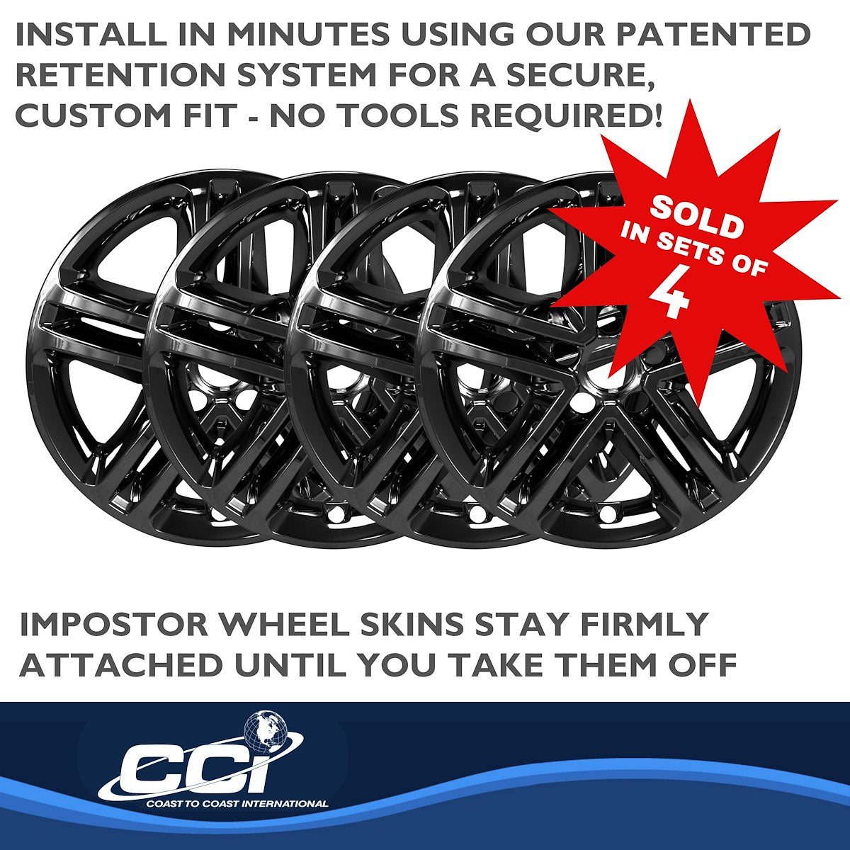 Coast2Coast Wheel Skin, 17 in, 5 Split Spokes, Gloss Black, Set Of 4 - IMP460BLK