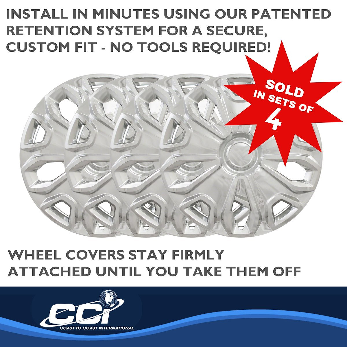 Coast2Coast Wheel Cover, 16 in, 5 Split Spoke, Chrome Plated, Set Of 4 - IWC51216C