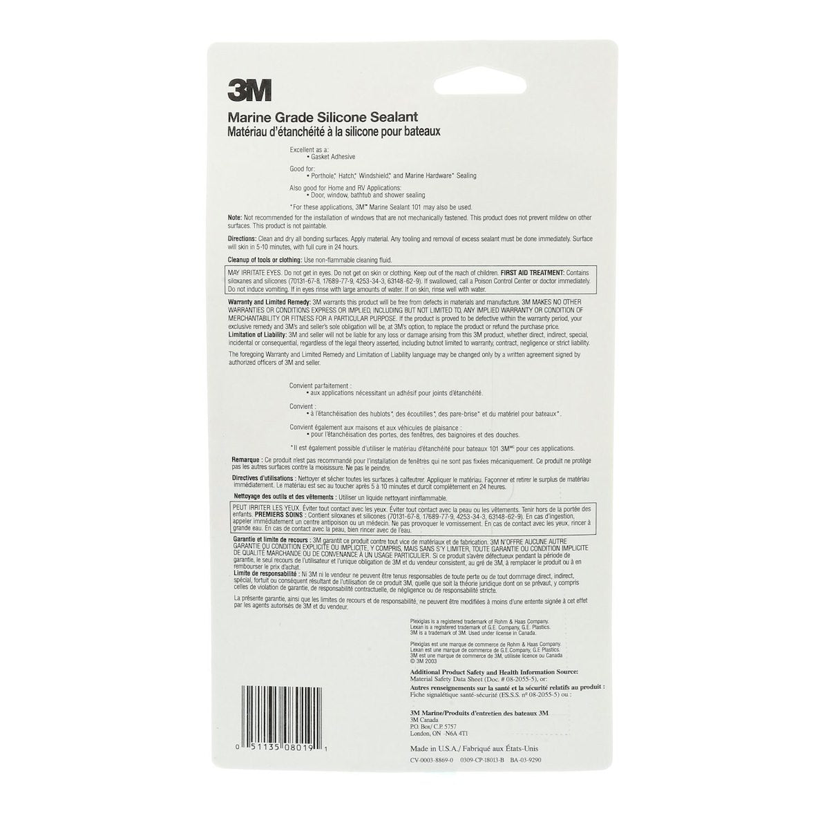 3M Adhesive Sealant, 3 oz Tube, 5 To 10 Minutes Tack Free Time, 220 PSI Tensile Strength - 08019
