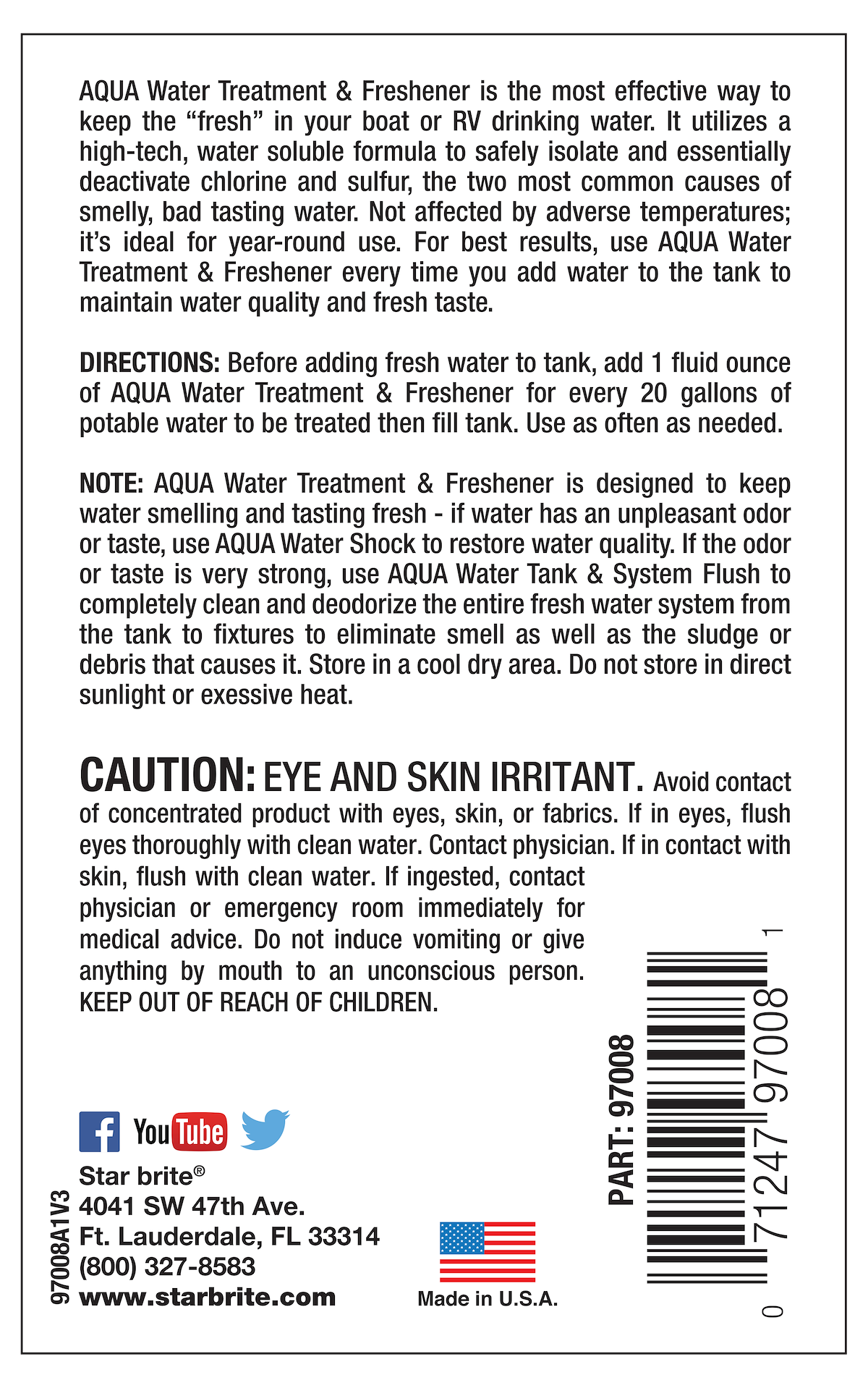 Star Brite Drinking Water Freshener, Keeps Drinking Water Stored in Tanks Tasting Fresh And Oder Free, 1 oz Cleans Up To 20 gal Of Water - 097016