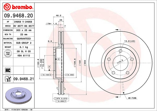 Brembo Brake Rotors 09946821C02 product image 2