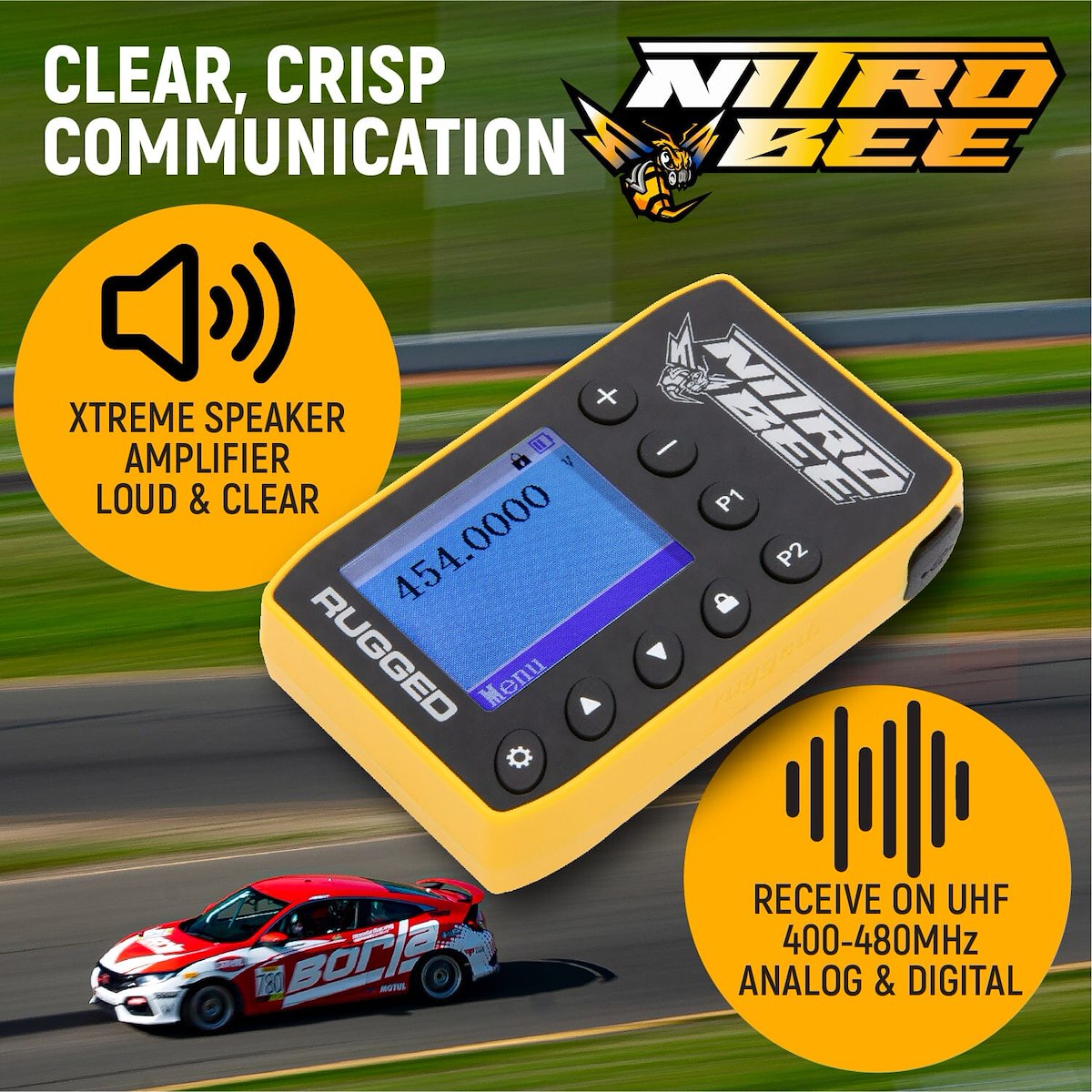 Rugged Radios UHF Radio, 10000 Channels, 400 To 480 MHz, 1000 mAh Battery Capacity - NITRO-BEE-X