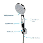 Camco Shower Head, Hand Held With 60 in Hose, With 5 Available Spray Settings, Fits Standard 1/2 in Shower Arm - 43713