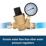 Camco Fresh Water Pressure Regulator, Adjustable/Factory Preset To 45 PSI, Brass - 40058