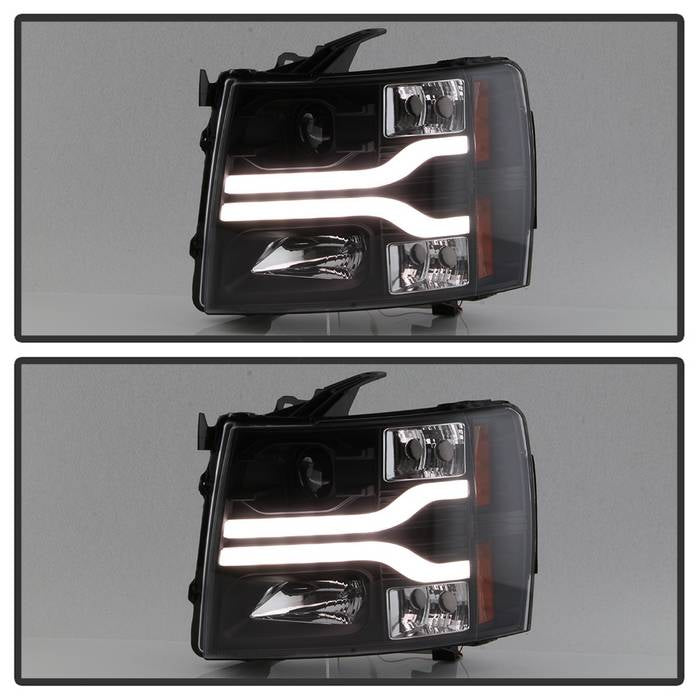 Spyder Automotive Headlight Assembly, Version 3, Projector Beam With LED Daytime Running Light, Black Plastic Housing, Set Of 2 - 5083609