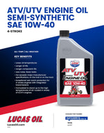 Lucas Oil Oil, SAE 10W40, 1 qt Bottle - 10720