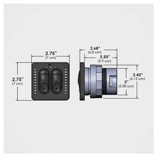 Lenco Boat Trim Tab Control, Low Profile LED Indicator Tactile Key Pad Switch, 2-3/4 in Width x 2-3/4 in Height, 2-1/16 in Cut-Out Hole - 15270-001