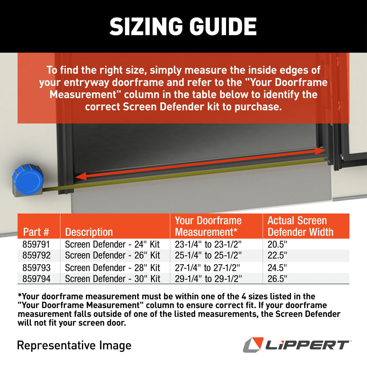 Lippert Screen Door Grille, 24-1/2 in Width, For Lippert Entry Doors With 28 in Width Door Rough Opening, Black - 859793