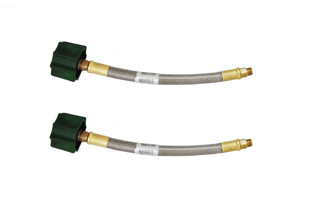 Marshall Excelsior Propane Hose, 15 in Length, Braided Stainless Steel Hose And Brass Ferrules, 2 Per Package, Set of 2 - MER425SS-15P2