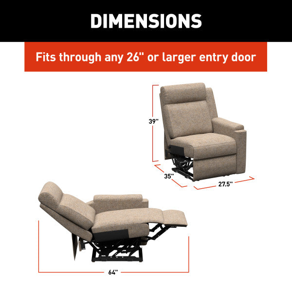 Lippert Chair, Heritage Theater Series, 27-1/2 in Width x 35 in Depth x 39 in Height Overall, 64 in Reclining Depth - 2024044112