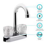 Dura Faucet Faucet, 6 in Hi-Arc Spout, 2 Clear Crystal Acrylic Knob Handle, Chrome Plated/Plastic Body/Brass Spout - DF-PB150A-CP
