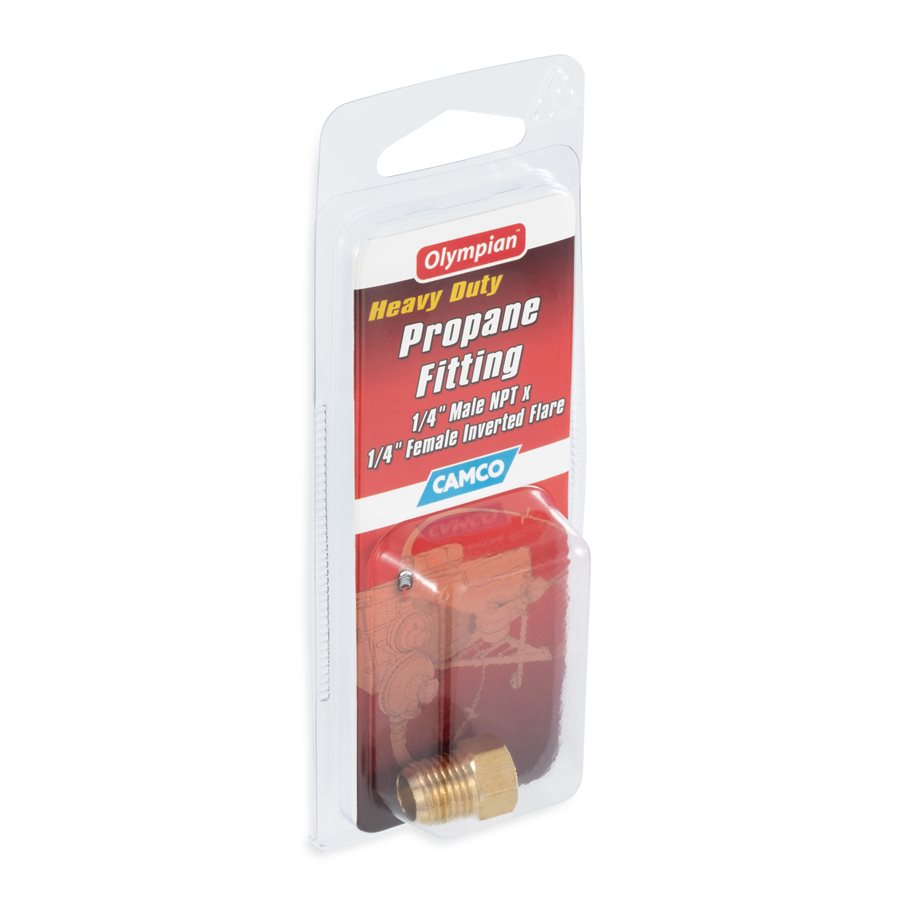 Camco Propane Hose Connector, 1/4 in Male NPT x 1/4 in Female Inverted Flare, Brass - 59953
